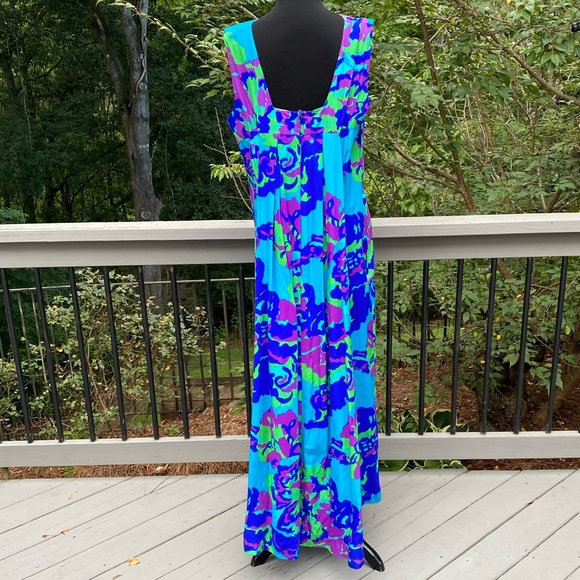 Vintage 60s 70s Psychedelic Flower Power Abstract Print Maxi Dress - Picture 4 of 12